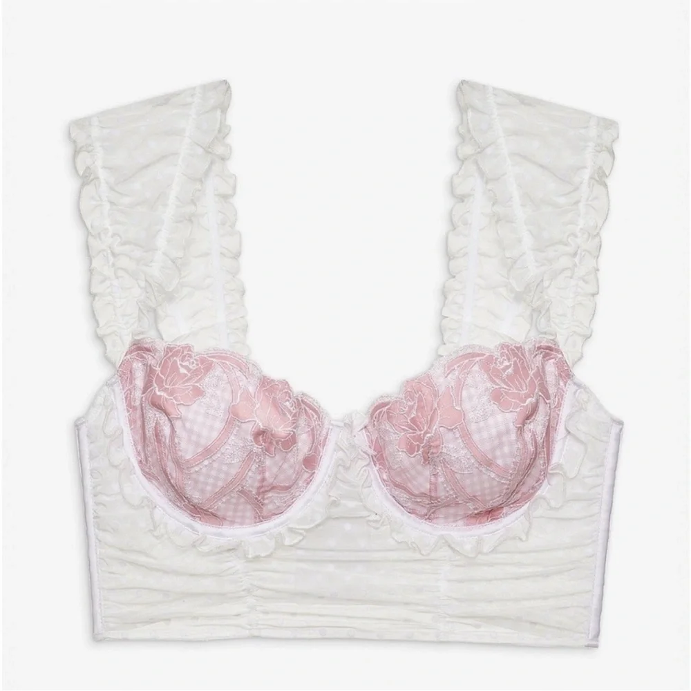 New! For Love And Lemons Tawny White and Pink Lace Crop Top 51427_11